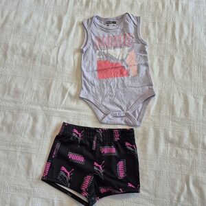 Puma girls short set bodysuit 0-3 shorts 3-6 months both EUC